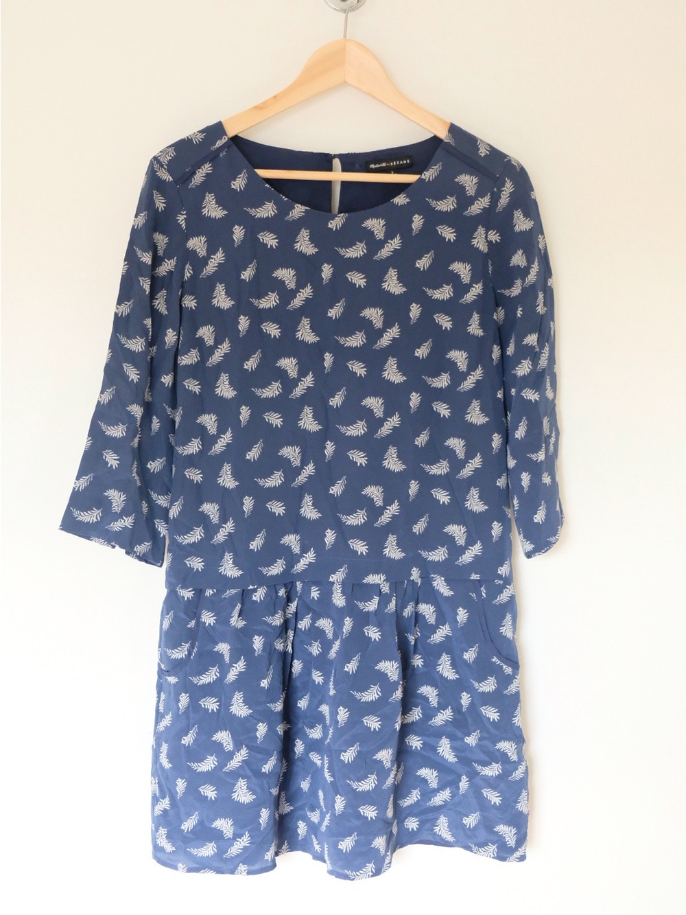 Madewell et Sezane 100% Silk Anna Drop Waist Dress Leaf Print Size 2